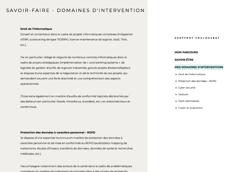 Site internet Geoffroy Coulouvrat, design sobre et dynamique