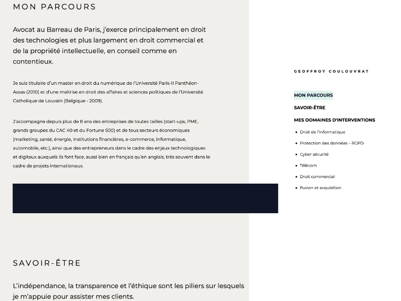 Site internet Geoffroy Coulouvrat, avocat droit du numérique